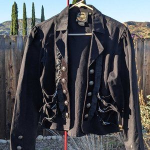 Black ruffled jacket with silver-tone hardware, XL